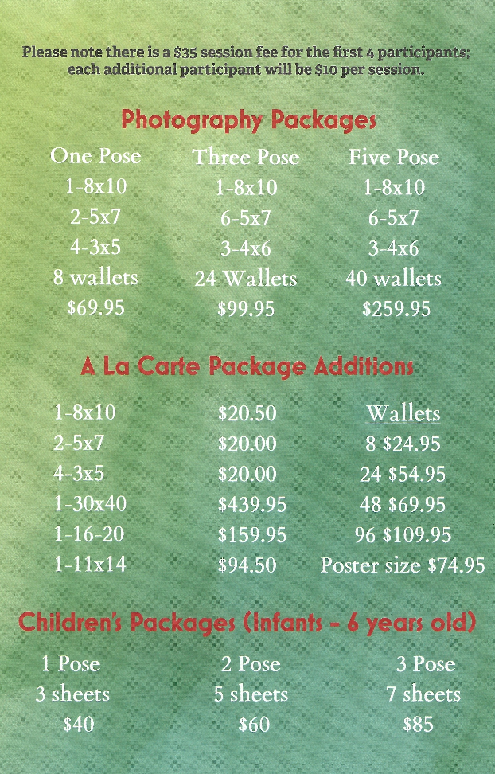 Earl Howard Studios Package List